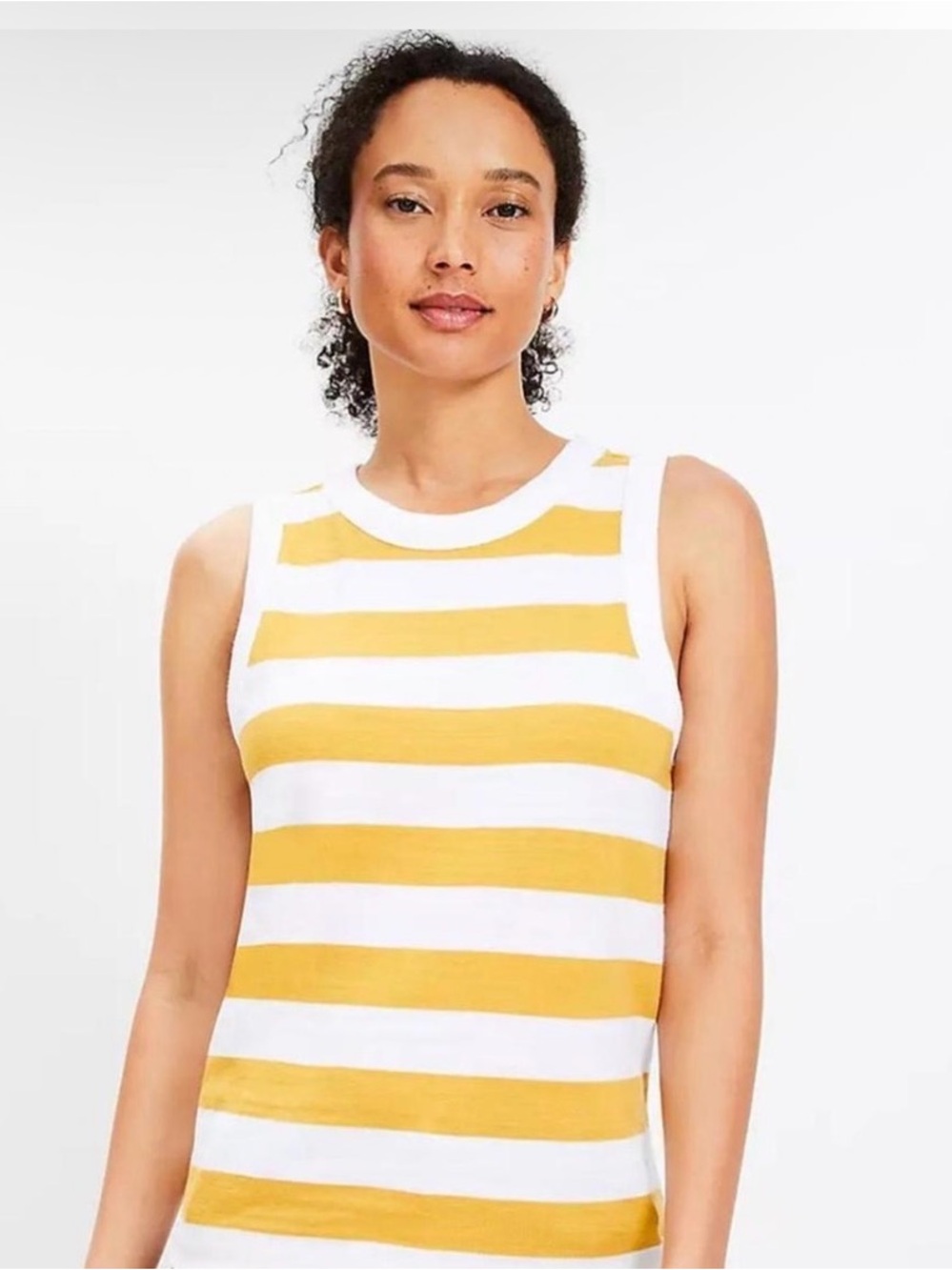 XL LOFT Striped Yellow and White Sleeveless Knit Top